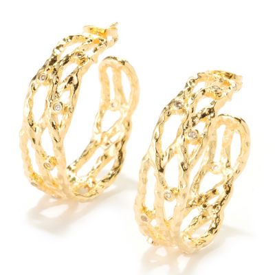 122-063 - Toscana Italiana Gold Embraced&trade; 1.25'' White Topaz Hammered Hoop Earrings