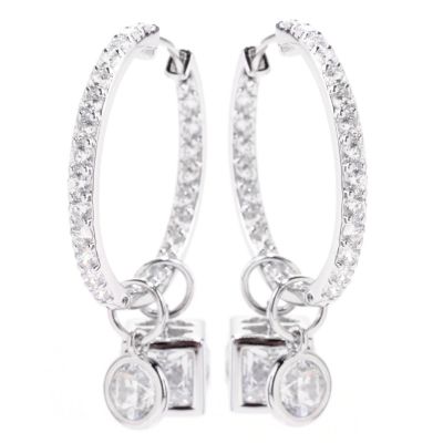 TYCOON SS/PLAT FOUR CHARM DANGLE HOOP EARRING