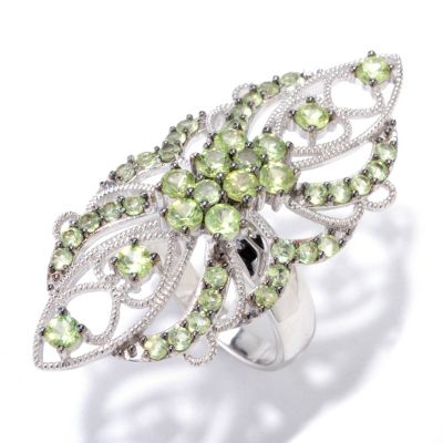 SS PERIDOT WITH BLK RHODIUM ELONGATED RING