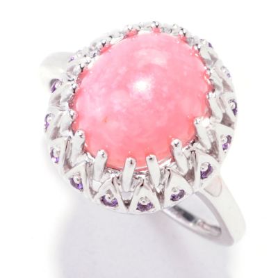 122-131 - Gem Insider Sterling Silver 10 x 9mm Pink Opal & Amethyst Round Ring