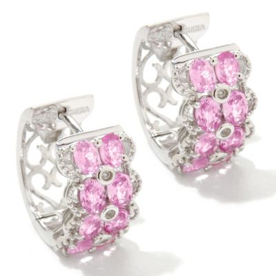 SS/P EAR FANCY SAPPHIRE & WHT ZIRCON HOOP w/ CLICK BACK