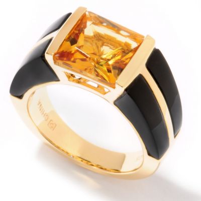 SS/P RING PRINCESS-CUT CITRINE & ONYX