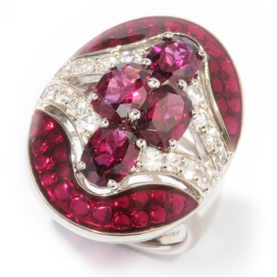 SS/P RING BRAZILIAN GARNET & WHIT SAPH ENAMEL OVAL