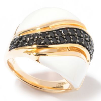 122-165 - Omar Torres 3.68ctw White Agate & Black Spinel Wave Wide Band Ring 