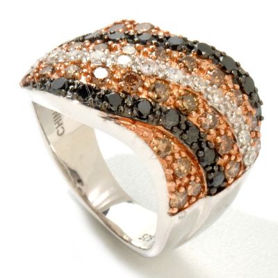122-179 - Diamond Treasures Sterling Silver 1.06ctw Black, White & Champagne Diamond Wave Ring