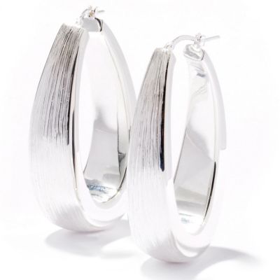 122-189 - SempreSilver&trade; Sterling Silver Electroform Elongated Hoop Earrings 