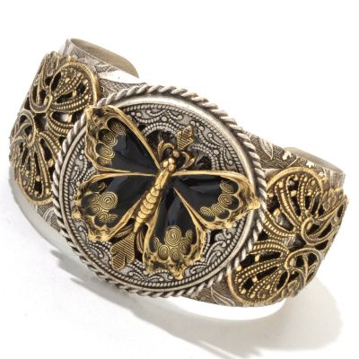 TWO TONE & BLACK ENAMEL BUTTERFLY CUFF