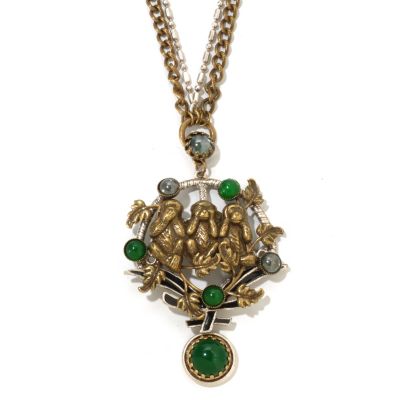 TWO TONE SAY, SEE SPEAK NO MONKEYS NECKLACE