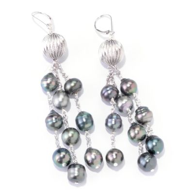 SS 9-10mm CIRCLE TAHITIAN & CORRUGATED BEAD LEVERBACK EARRIGNS