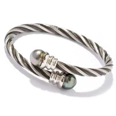 122-246 - Stainless Steel 7.25" 10-11mm Tahitian Cultured Pearl Wrap Bracelet