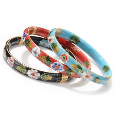 122-254 - Set of Three 7.5" Cloisonne Hinged Bangle Bracelets