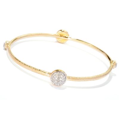 SS/YV PAVE DOME & BEZEL SET DIAMOND TEXTURE STACKABLE BANGLE