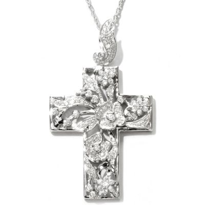 SB SS/CHOICE ROUND CUT FLOWER AND LEAF CROSS PENDANT W/ 18" CHAIN