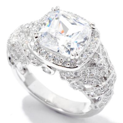 122-297 - Brilliante&reg; Platinum Embraced 4.64 DEW Filigree Shank Cushion Halo Ring