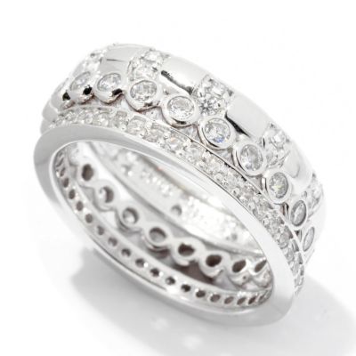 BLTA SS/PLAT ROUND CUT ETERNITY BAND THREE PIECE SET