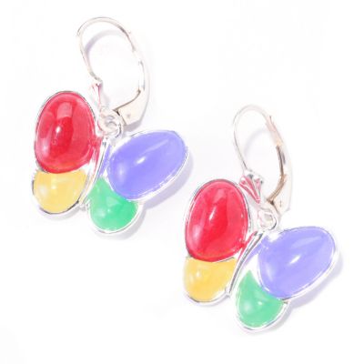 SS MULTI-COLOR JADE BUTTERFLY EARRINGS