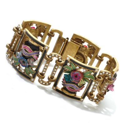 GOLDTONE ENAMEL DECO JARDINIERE BRACELET