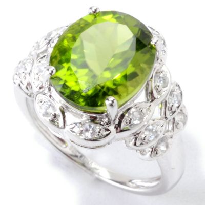 122-338 - Gem Insider Sterling Silver 5.77ctw Peridot & White Zircon Oval Ring