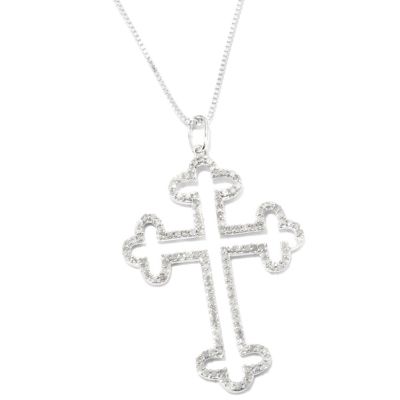 122-341 - Diamond Treasures Sterling Silver 0.40ctw Diamond Cross Pendant w/ 18'' Chain
