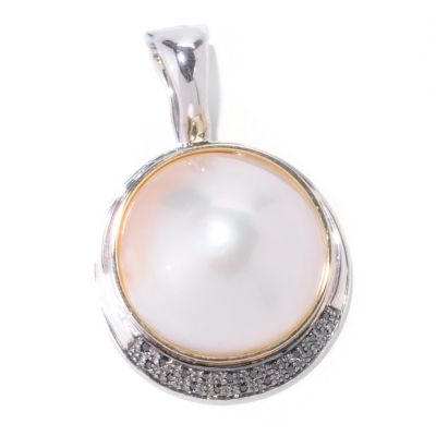 SS/14K 20-22mm WHITE MABE & BLACK DIAMOND ENHANCER