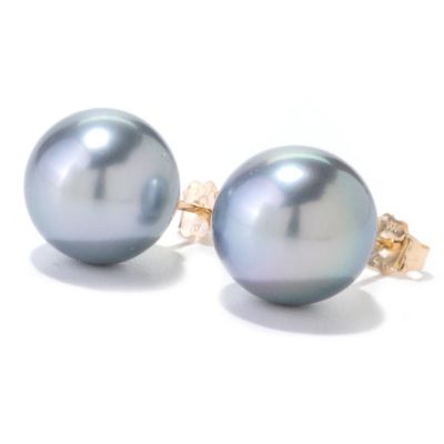 14K YG 11-12mm SEMI-ROUND PLATINUM TAHITIAN STUD EARRINGS