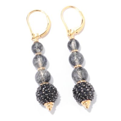 122-359 - Omar Torres 17.27ctw Pave Black Spinel & Tourmalinated Quartz Earrings