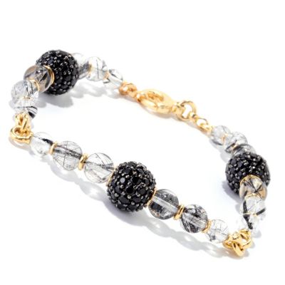 SS/P BRAC BLACK TOURMALINATED QTZ & PAVE BLK SPINEL