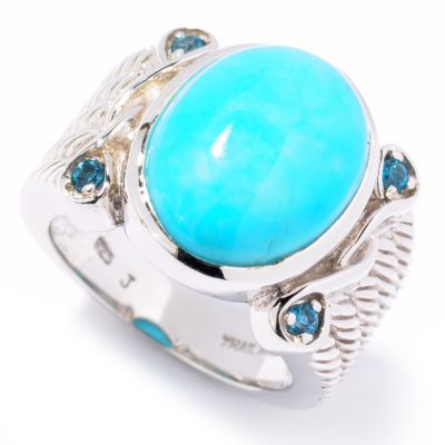 SS ROPE SHANK TURQ AND LONDON BLUE TOPAZ RING