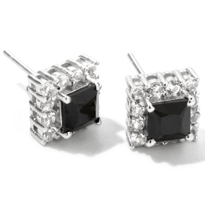 122-372 - Gem Treasures Sterling Silver 2.28ctw White Topaz & Black Spinel Earrings 