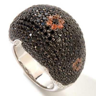 122-403 -  Gem Treasures Sterling Silver 9.12ctw Black Spinel & Multi Color Zircon Dome Ring
