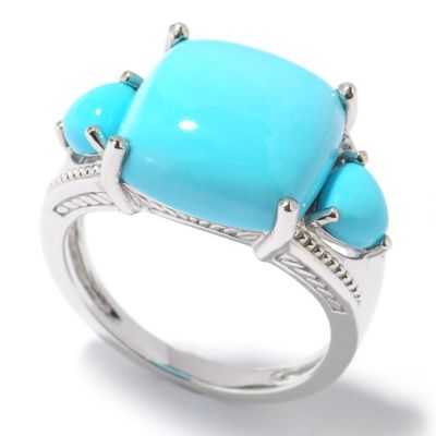 122-412 - Gem Insider Sterling Silver Sleeping Beauty Turquoise Three-Stone Ring