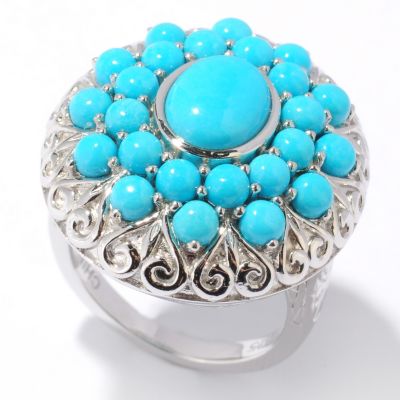 122-413 - Gem Insider Sterling Silver Sleeping Beauty Turquoise Oval Cluster Ring