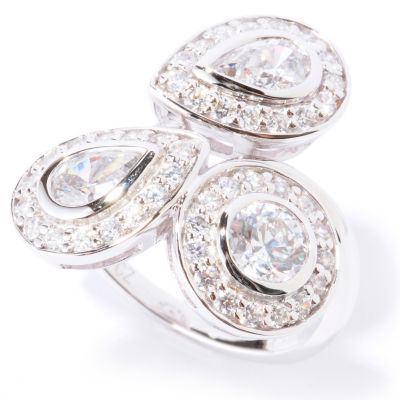 122-429 - Brilliante&reg; Platinum Embraced 1.91 DEW Round & Pear Shaped Simulated Diamond Halo Ring