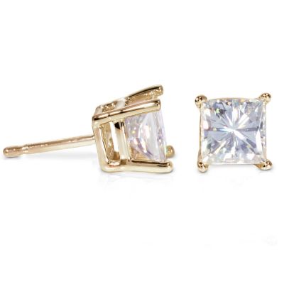 122-768 - 14K White or Yellow Gold 1.20ct DEW Square Brilliant Cut Moissanite Stud Earrings