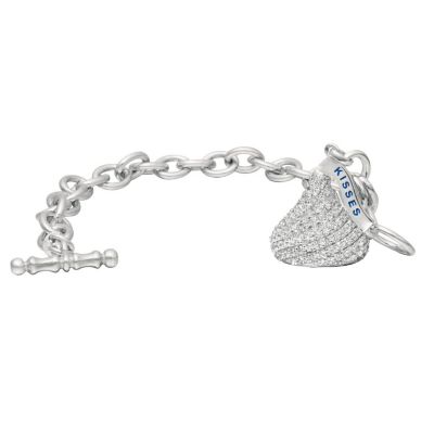122-820 - 14K White Gold 7.5" Hershey's&reg; Kiss&reg; Shaped Medium 3D Diamond Charm Bracelet