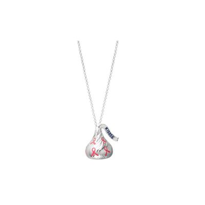 122-838 - Sterling Silver Hershey's® Kiss® Shaped Breast Cancer Awareness Large 3D Pendant w/ Chain