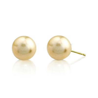 122-934 - 14K Gold AAA Quality Cultured Golden South Sea Pearl Stud Earrings