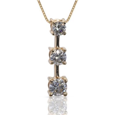 123-594 - 14K Yellow Gold 1.06ct DEW Moissanite Three-Stone Pendant w/ Chain