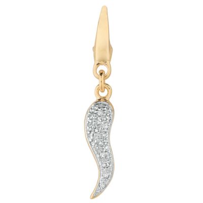 123-629 - Sterling Silver or 14K Yellow Gold Plated Diamond Italian Horn Charm