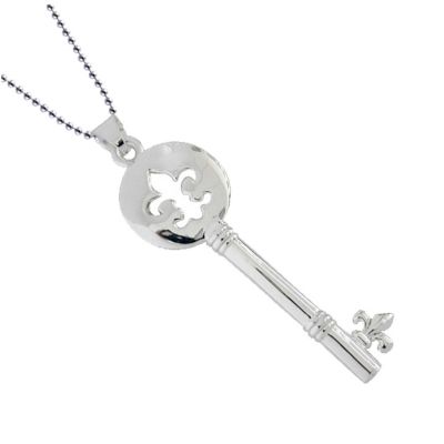 124-005 - Charles Garnier Sterling Silver Electroform Round Fleur-de-lis Key Cut Out Pendant w/ Chain