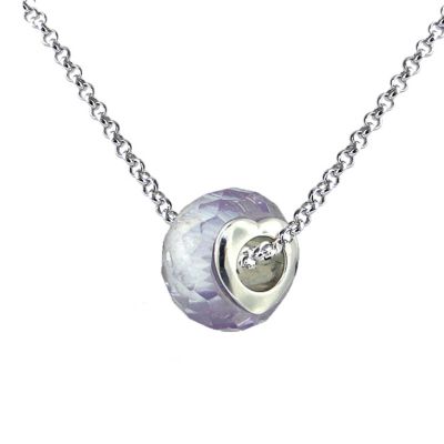 124-262 - Charles Garnier Sterling Silver Faceted Amethyst-Color Crystal Bead Pendant w/ Chain