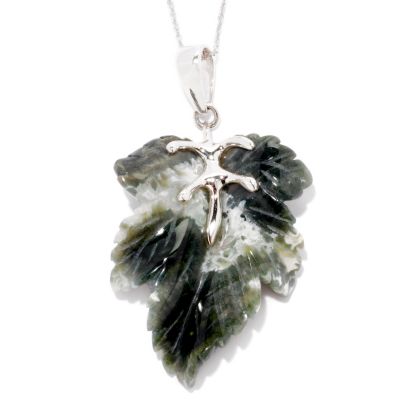 124-833 - Gem Insider Sterling Silver Carved Leaf Agate Pendant w/ 18" Chain