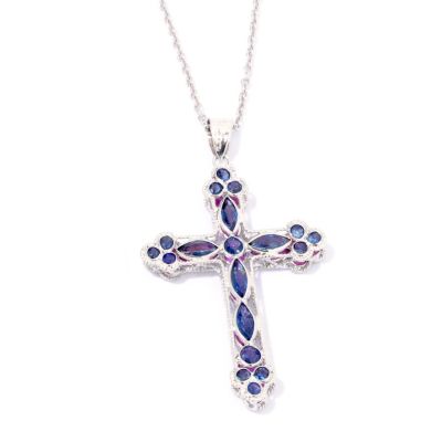 124-848 - Gem Treasures Sterling Silver 2.68ctw Sapphire & Ruby Reversible Cross Pendant w/ Chain