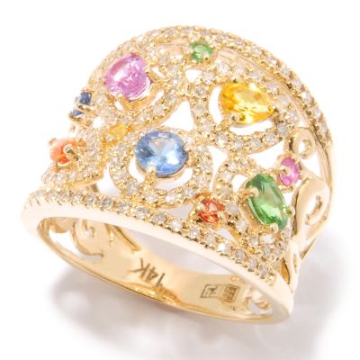 124-852 - EFFY 14K Gold 1.50ctw Multi Color Sapphire & Diamond Ring