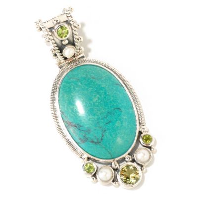 124-866 - Gem Insider Sterling Silver 40x28mm Turquoise & Multi Gemstone Enhancer Pendant