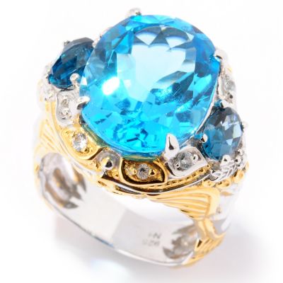 SS/PALL RING SWISS BLUE TOPAZ w/ LONDON BLUE TPZ & WHT SAPH