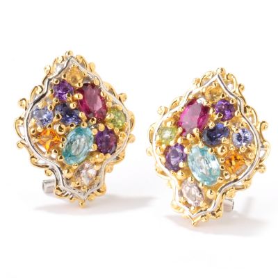 124-875 - Gems en Vogue II 4.20ctw Multi Gemstone ''Jardin de Bijoux'' Button Earrings