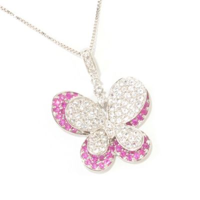 SS DOUBLE BUTTERFLY WITH PINK SAPP WHITE SAPP AND CHAIN