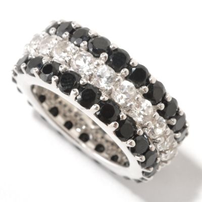 124-885 - Gem Treasures Sterling Silver Black Spinel & White Topaz Eternity Band Ring