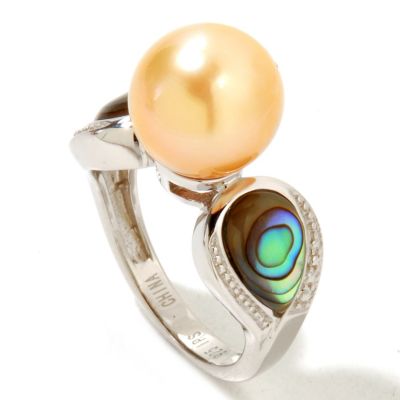SS 10-11mm GOLDEN SOUTH SEA & ABALONE RING